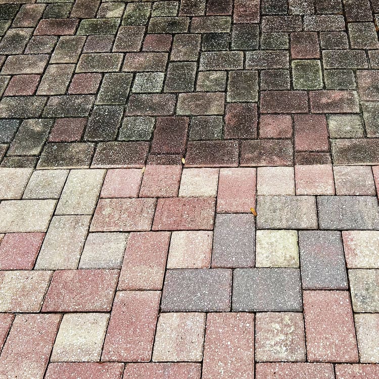 pavers.b.aft.IMG_7909 2 Before and after paver cleaning of a driveway in Orlando