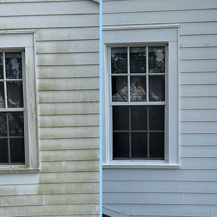 team.Sunglasses.1T4A8414 Before and after photo of a house soft wash in Winter Park.